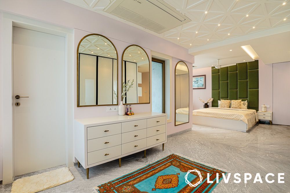 Cabinet and mirrors in the bedroom dressing area