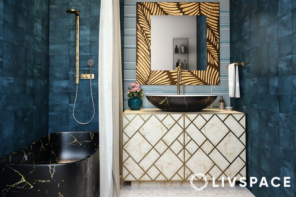 under bathroom sink storage ideas in a maximalist bathroom