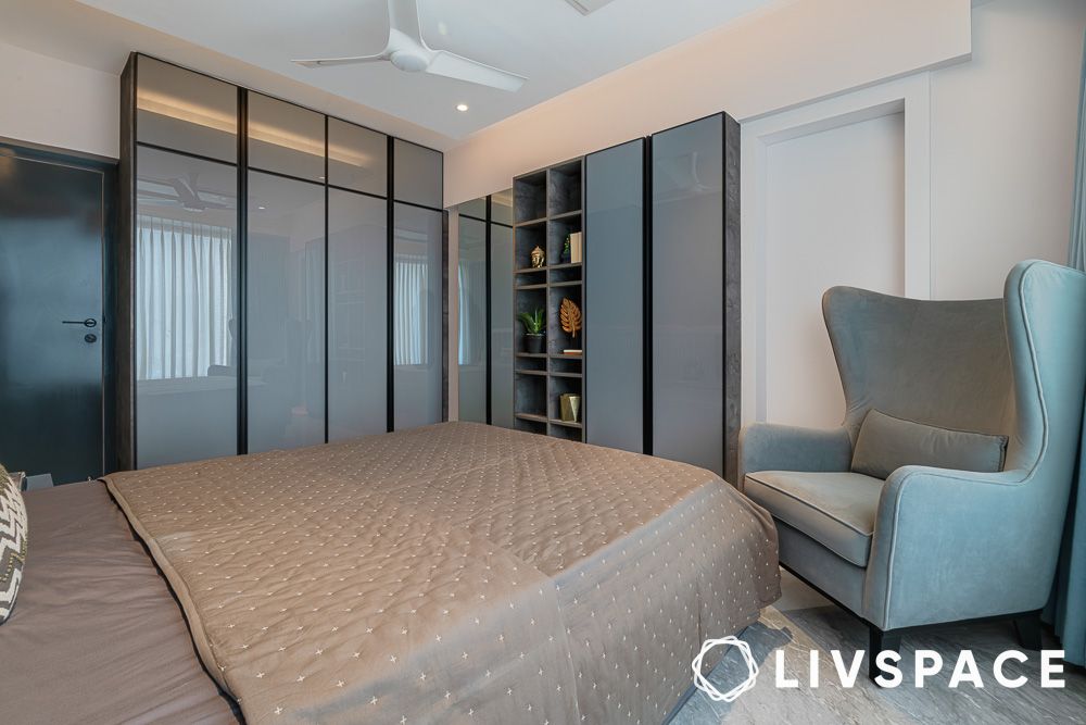 Powder blue glossy wardrobe design