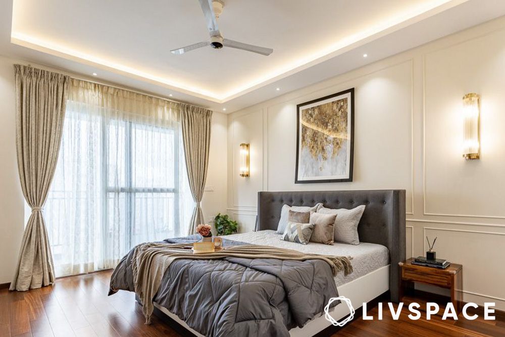 bedroom interior design cost in bangalore with wall trims and sconces