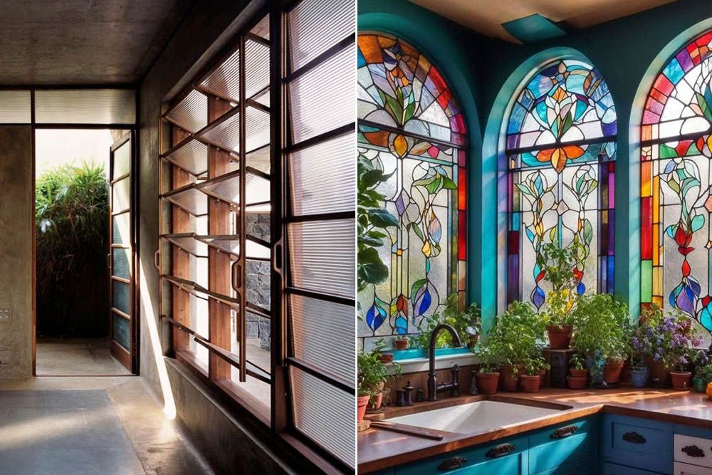 Hydraulic window design and stained glass windows