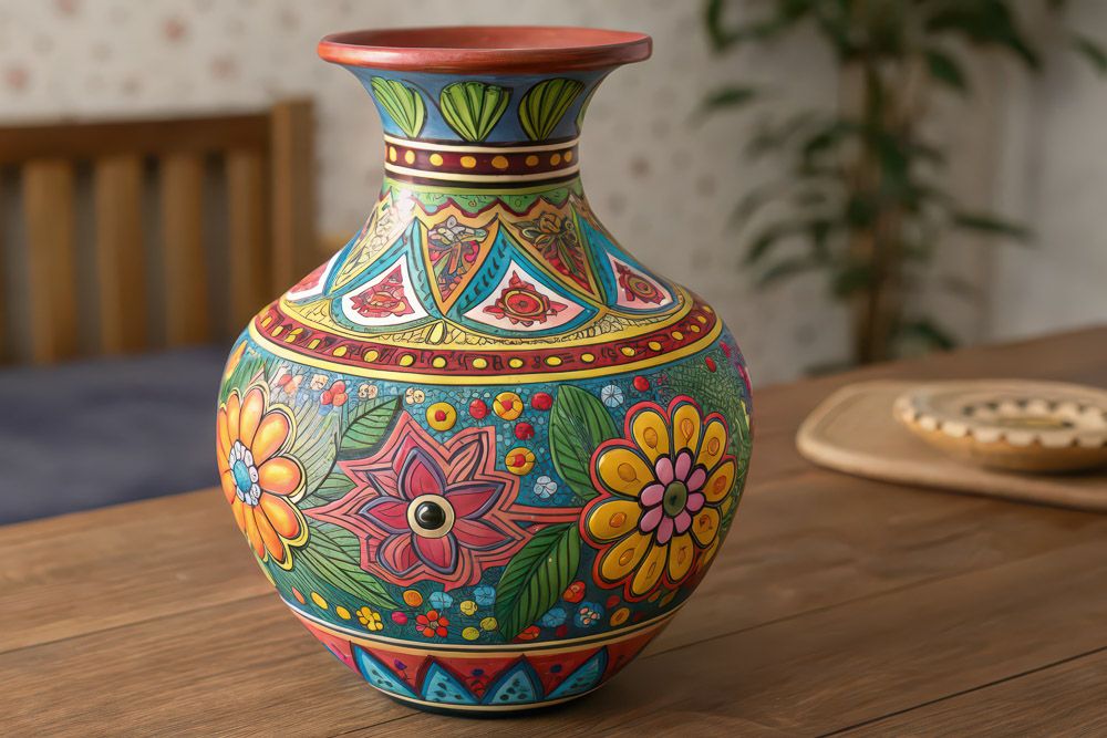 Home decor for holi with hand painted earthen pots