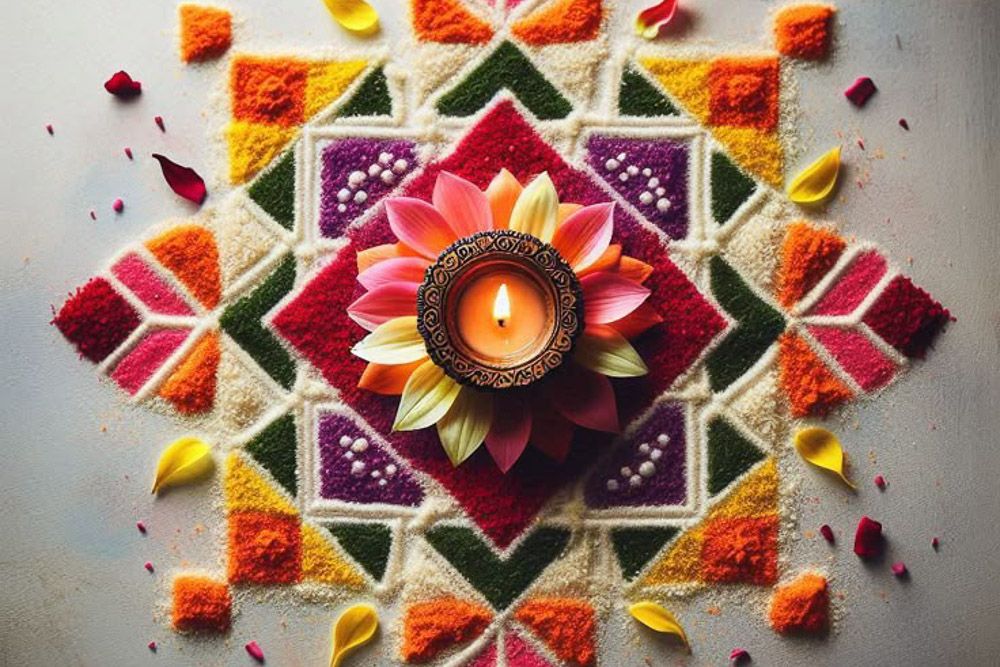 Holi decoration with abstract rangoli stencils