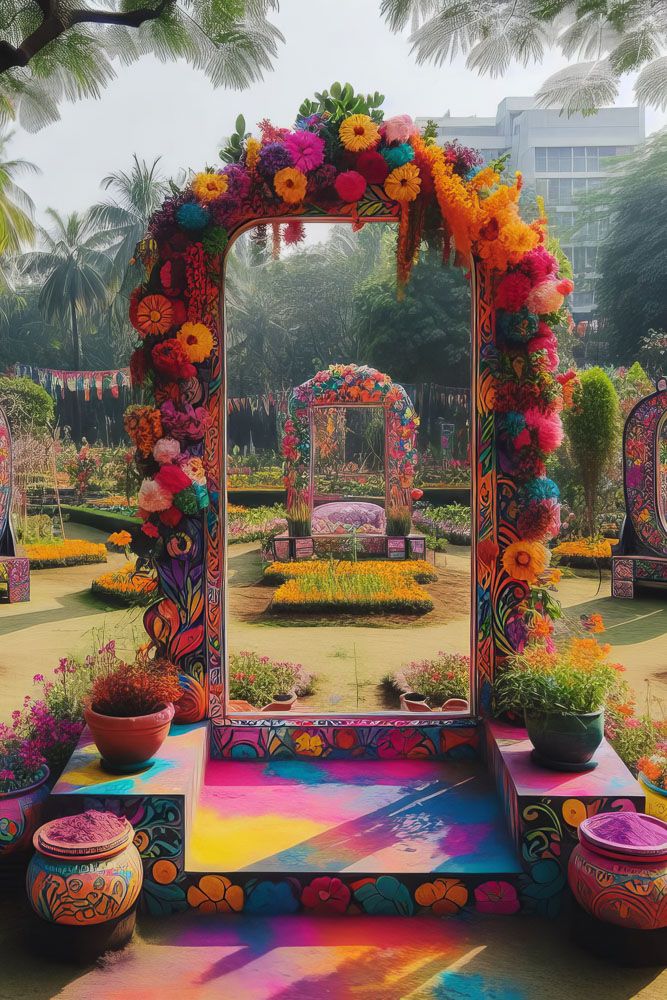 Home decor for holi with colourful mirrors