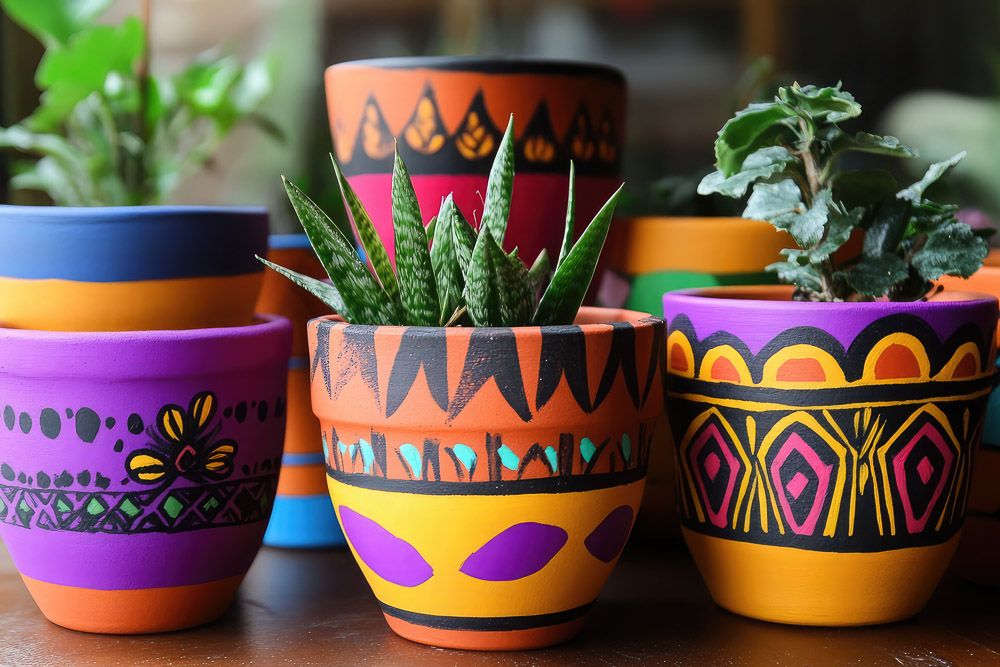 Home decor for holi with painted terracotta pots