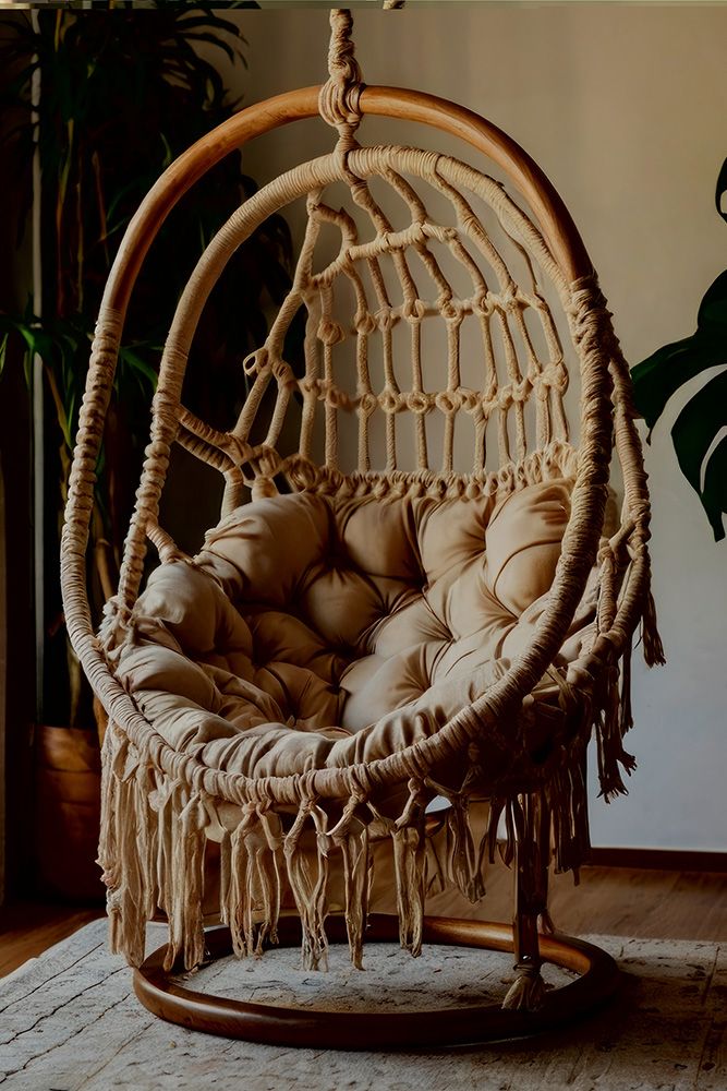 Woven macrame chairs as balcony furniture design