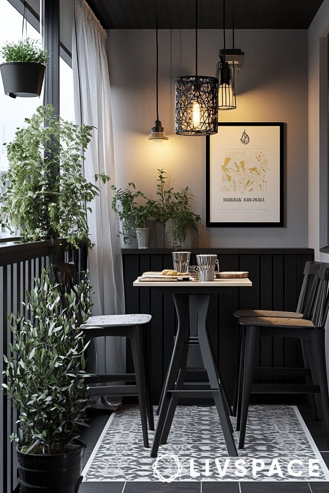 Balcony furniture design ideas with a metal bistro set