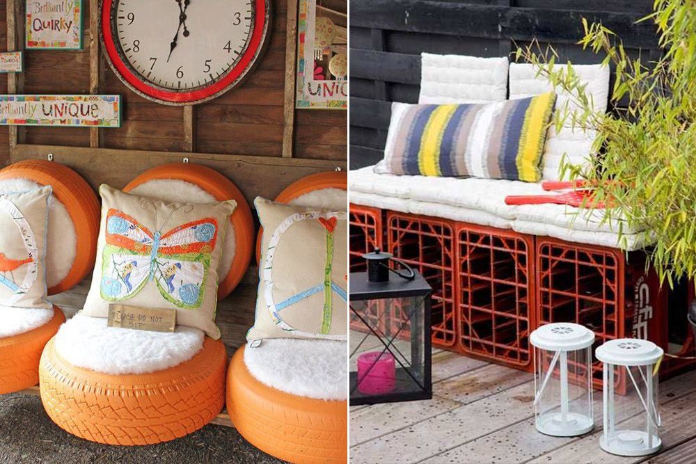 Upcycled seating as sustainable balcony furniture ideas