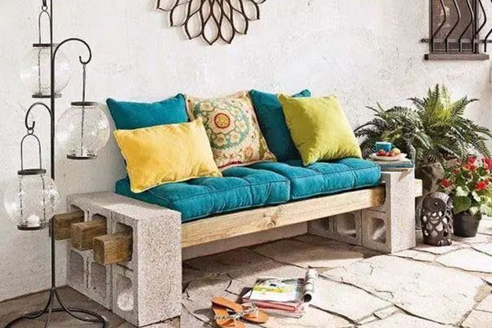 Cinder block balcony table and chairs