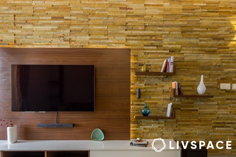 Asymmetric interior stone wall cladding