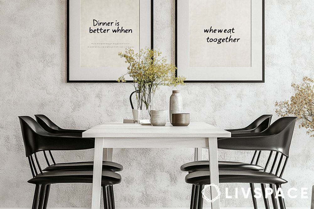 Small dining room wall decor idea with framed Quotes