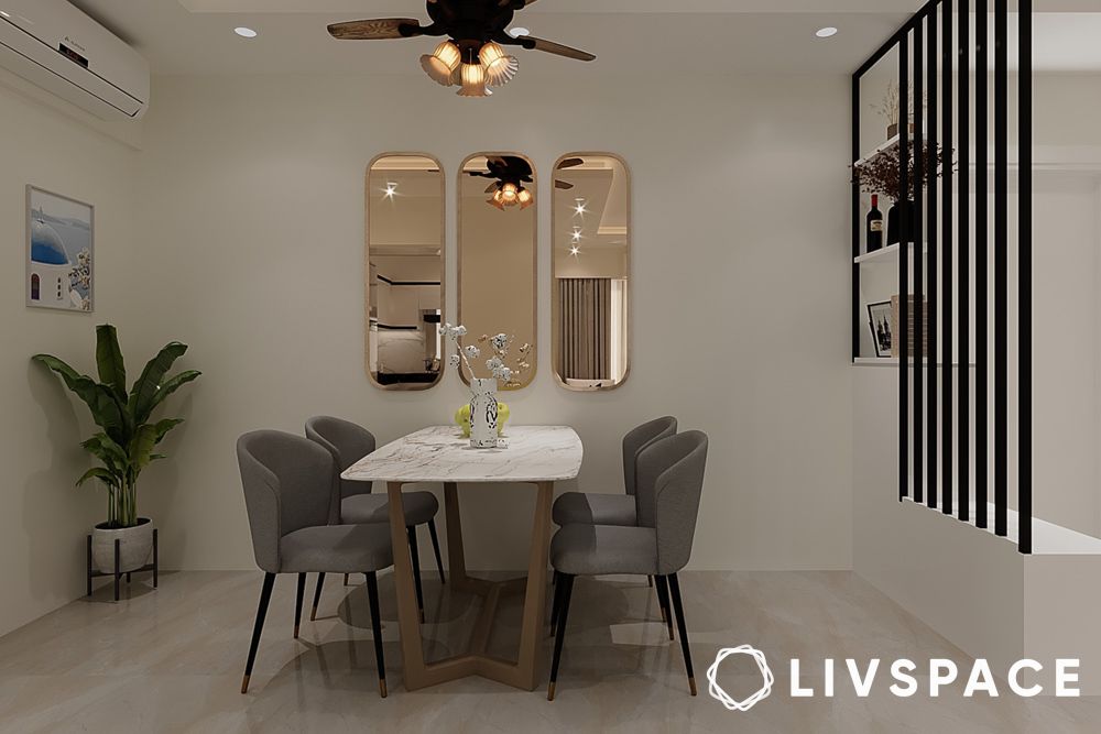 White tinted mirrors for small dining room walls