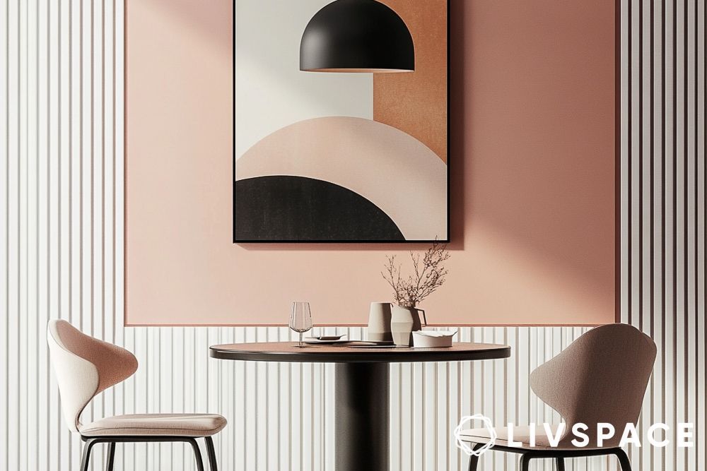 Vertical line designs can increase the visual height of a small dining room design