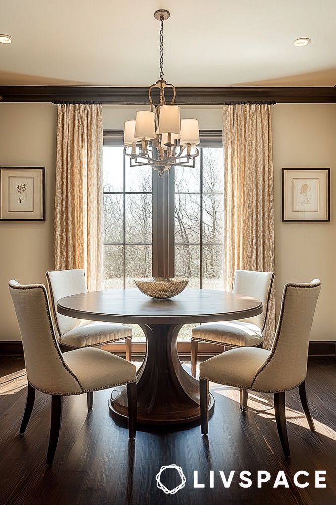 Traditional chandelier pendant light in a small dining room design