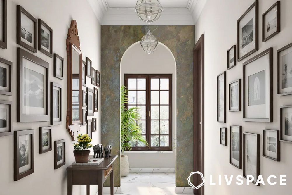 framed memories hung on two walls facing each other