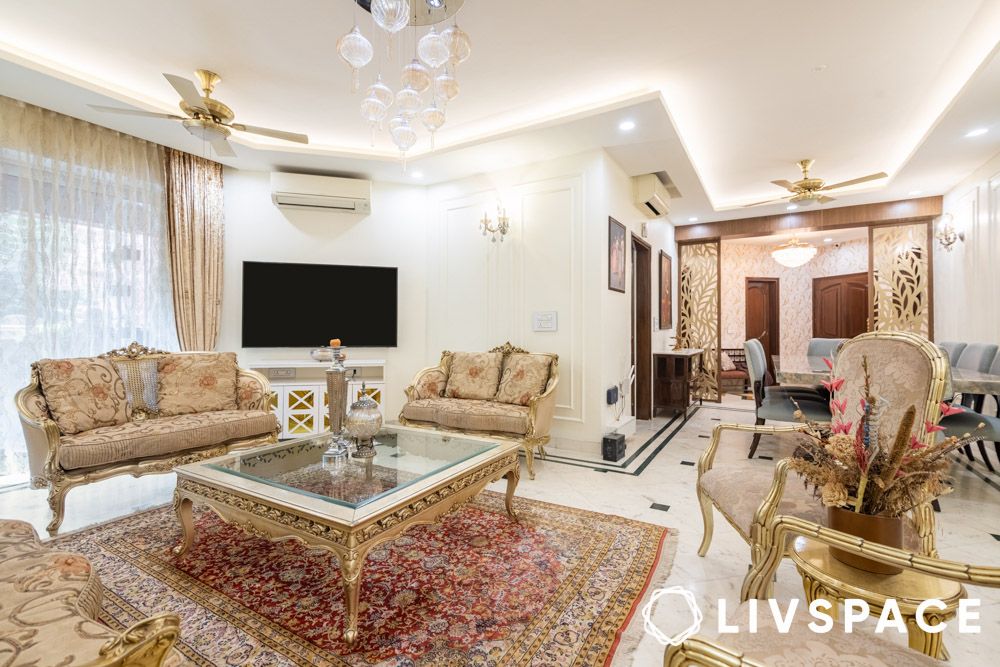 kashmiri carpet in a luxurious living room
