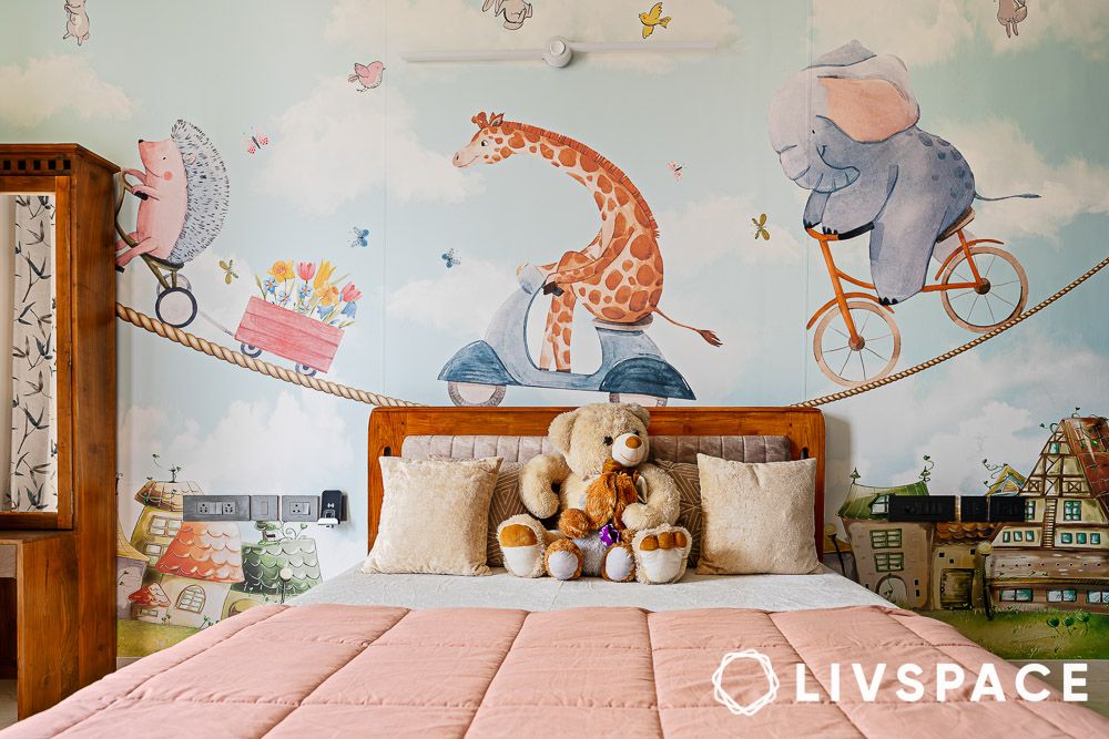 animal print wallpaper in a kids bedroom