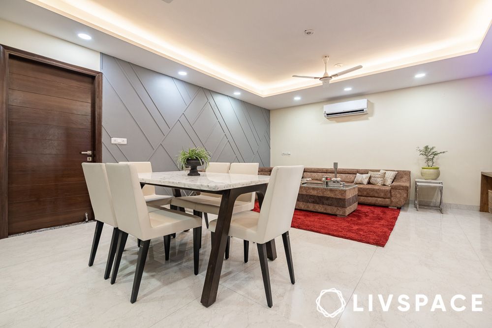 marble and wooden dining table