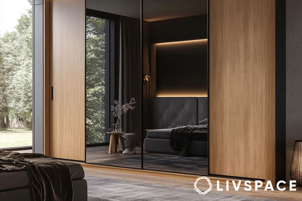 wood and glass wardrobe