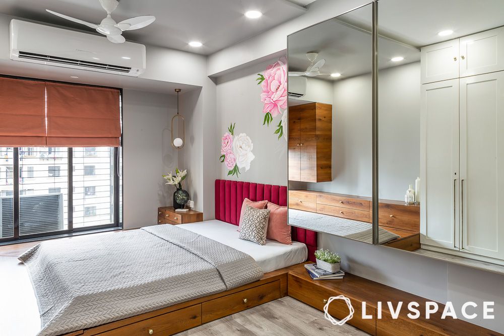 double bed in wood