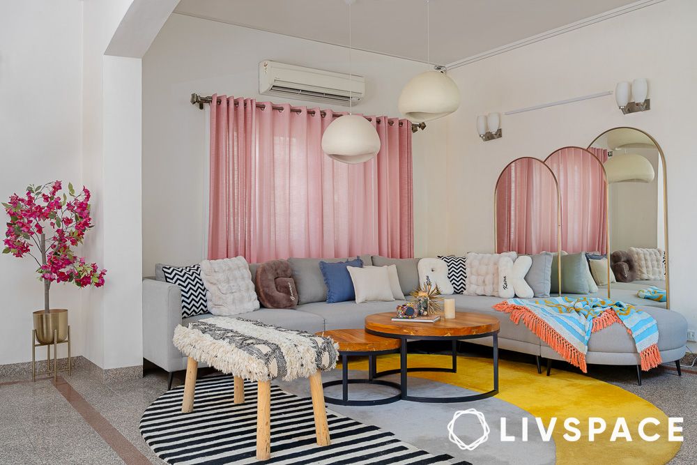 modern living room in a 3bhk home in gurgaon
