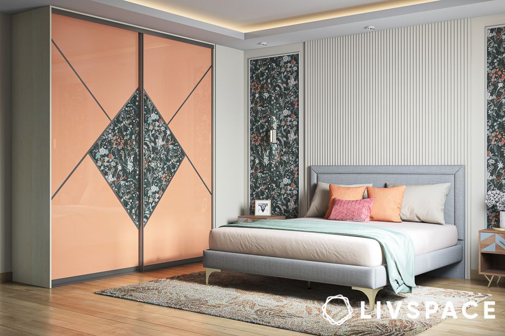 luxury wardrobe designs with wallpaper detailing for indian homes