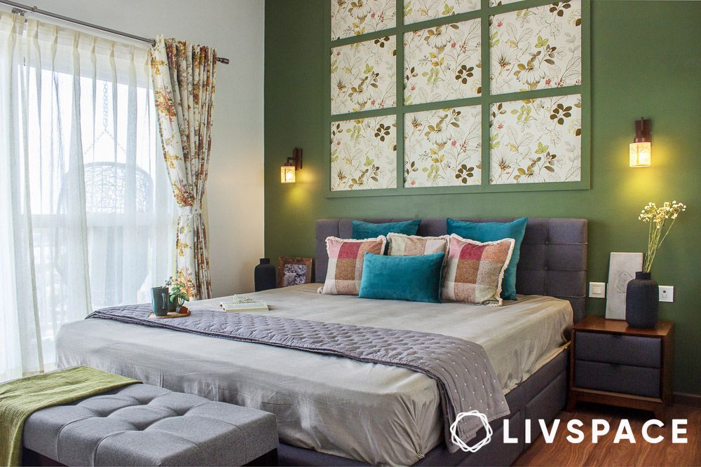 green bedrooms with floral wallpaper