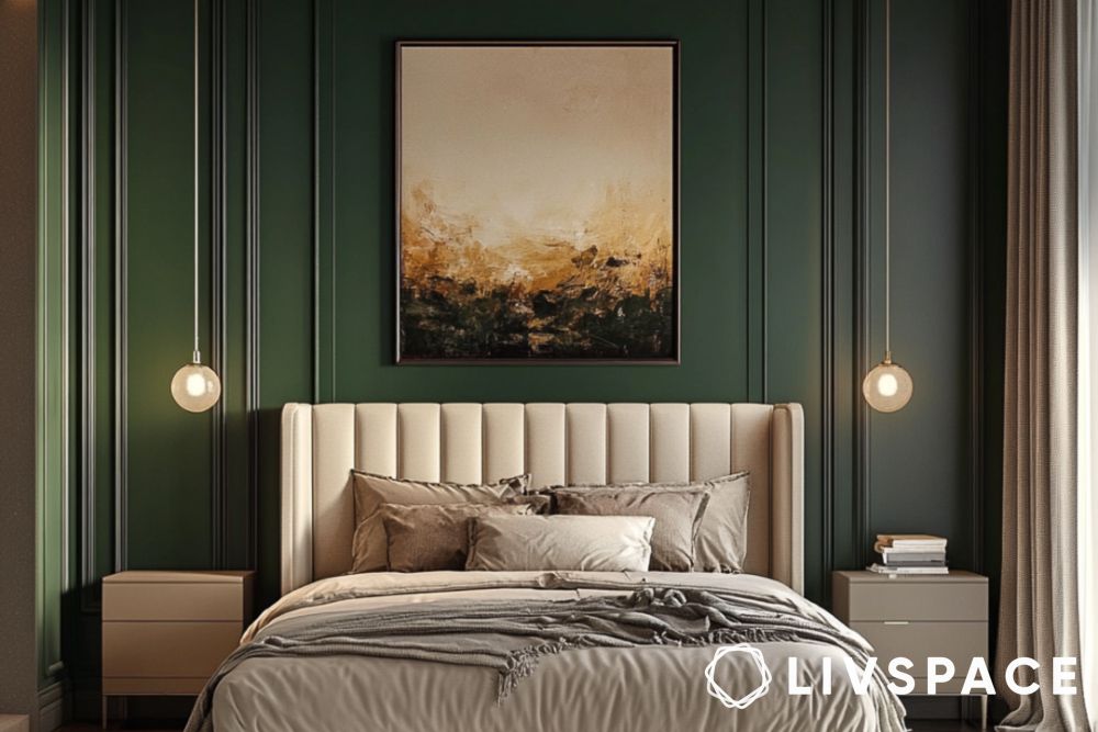 dark green bedroom walls with trims