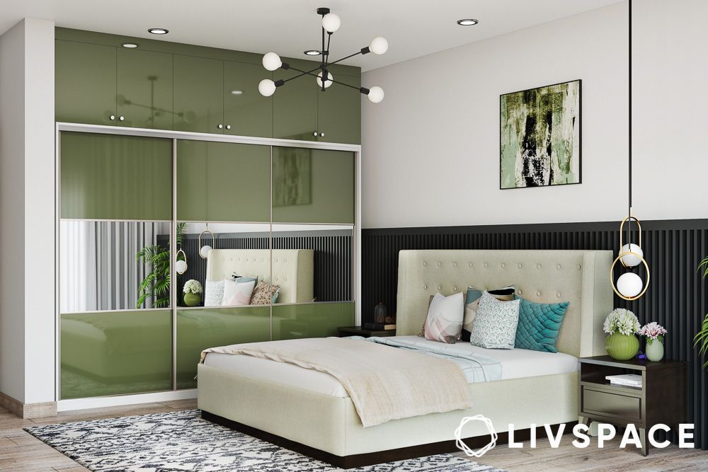 green wardobe design with mirror