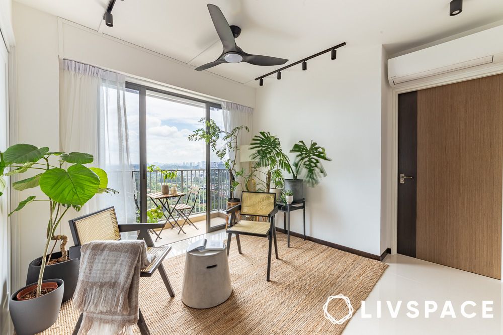 living room with repurposed furniture
