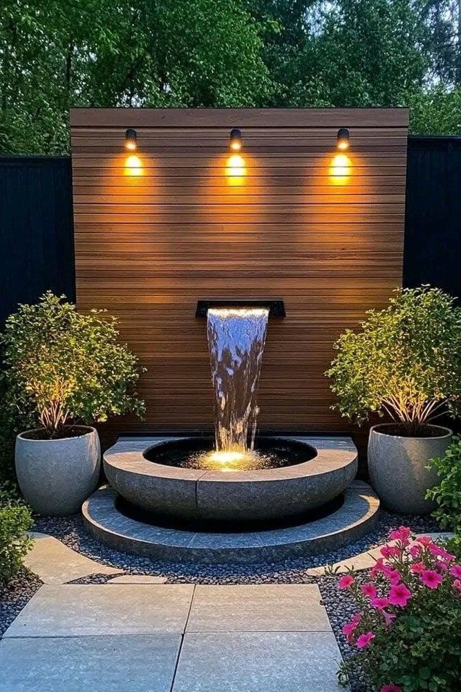 indoor waterfall fountain with lights