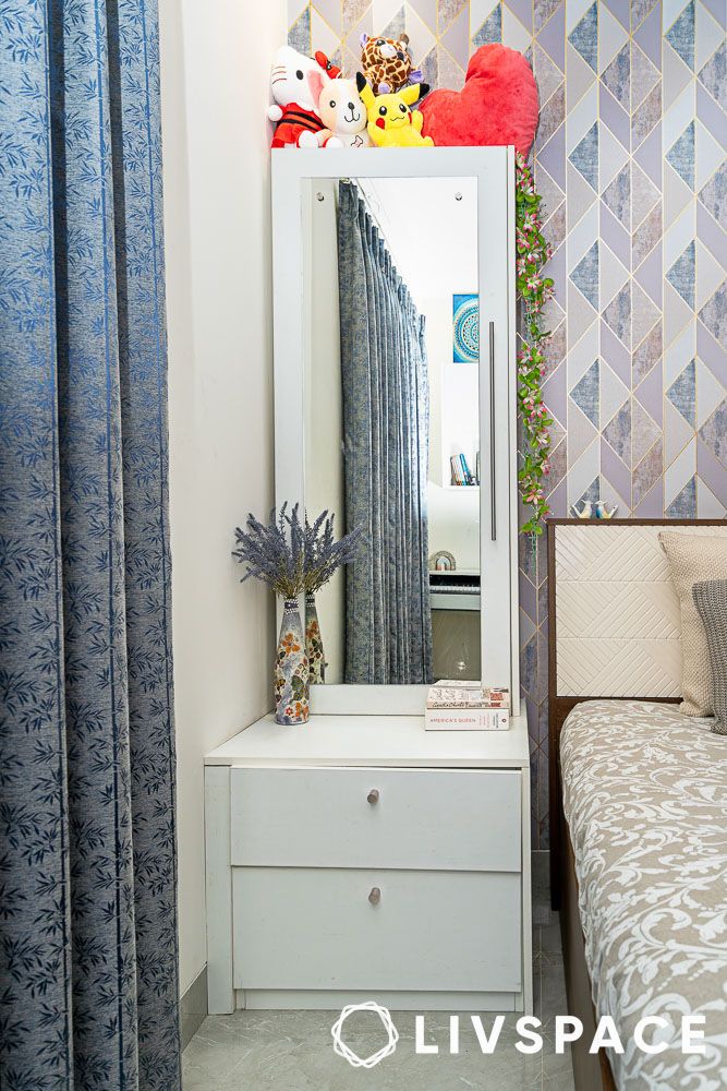 white dressing table in bedroom