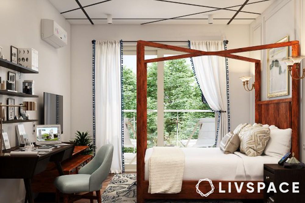 white curtains with tassel design in bedroom