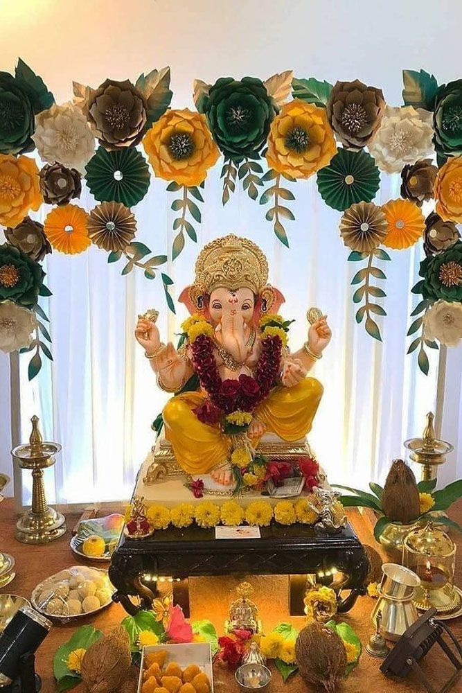 eco friendly ganesha decoration with flowers and leaves