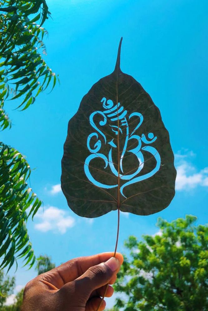 ganesha cutout on a leaf