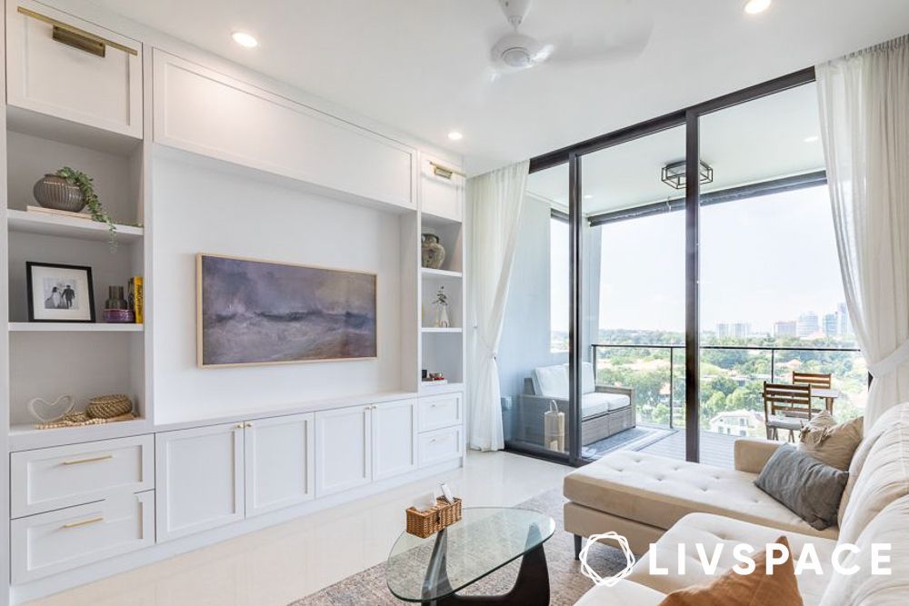 tv wall design in white