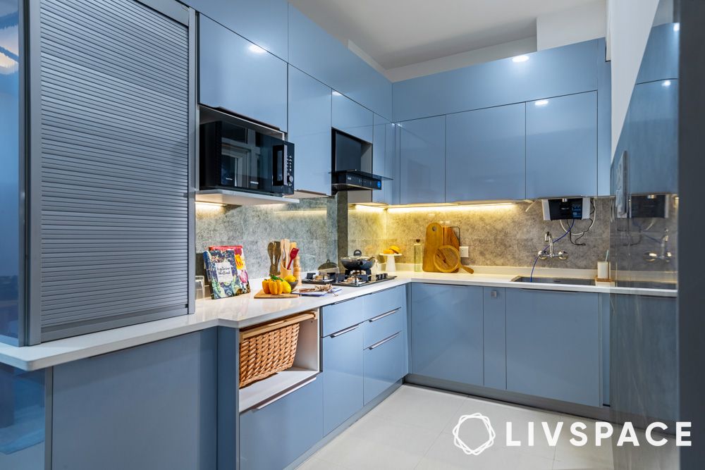 silver blue laminate l shaped kitchen 1