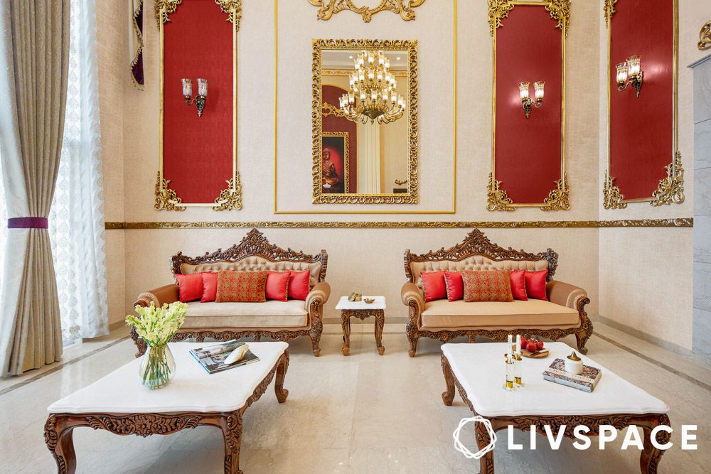 maximalist couch design wooden