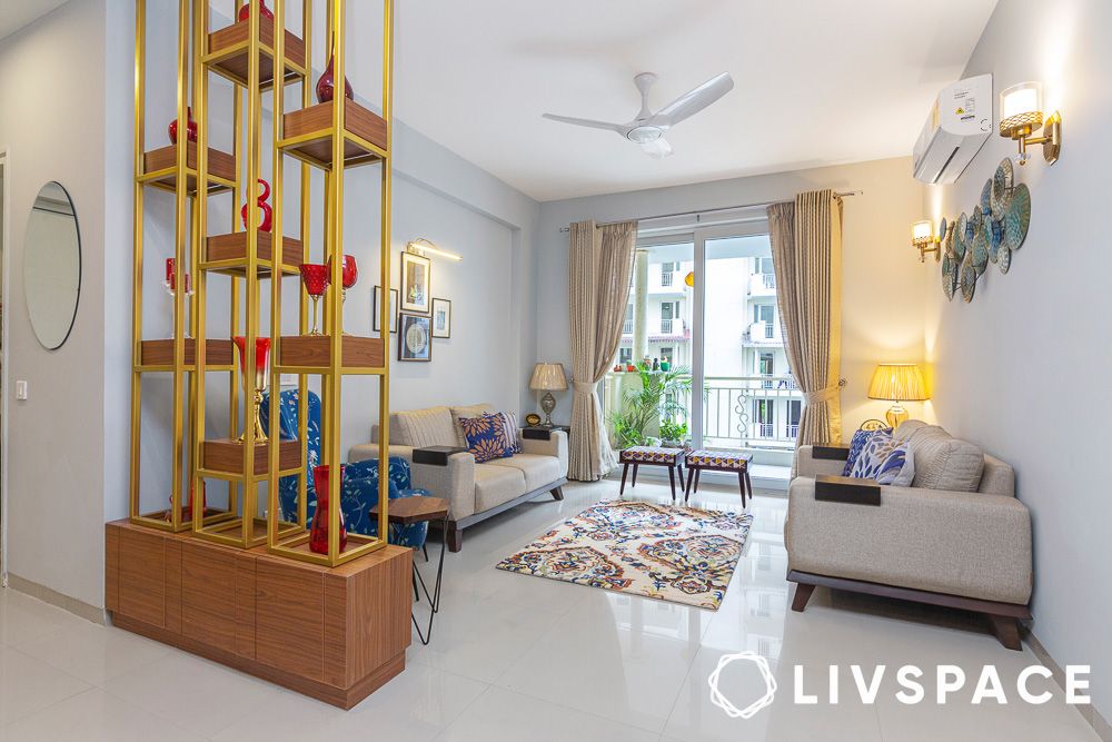 hall partition designs with metal frame and plywood shelves