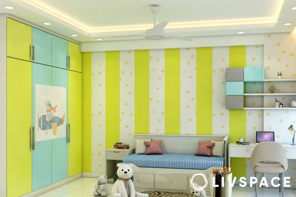 kids wardrobe design in yellow 1