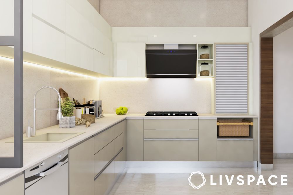 l shaped white kitchen