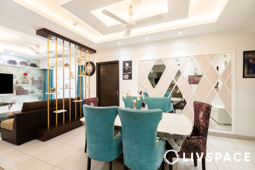 dining room with mirror panel wall home interior design in noida