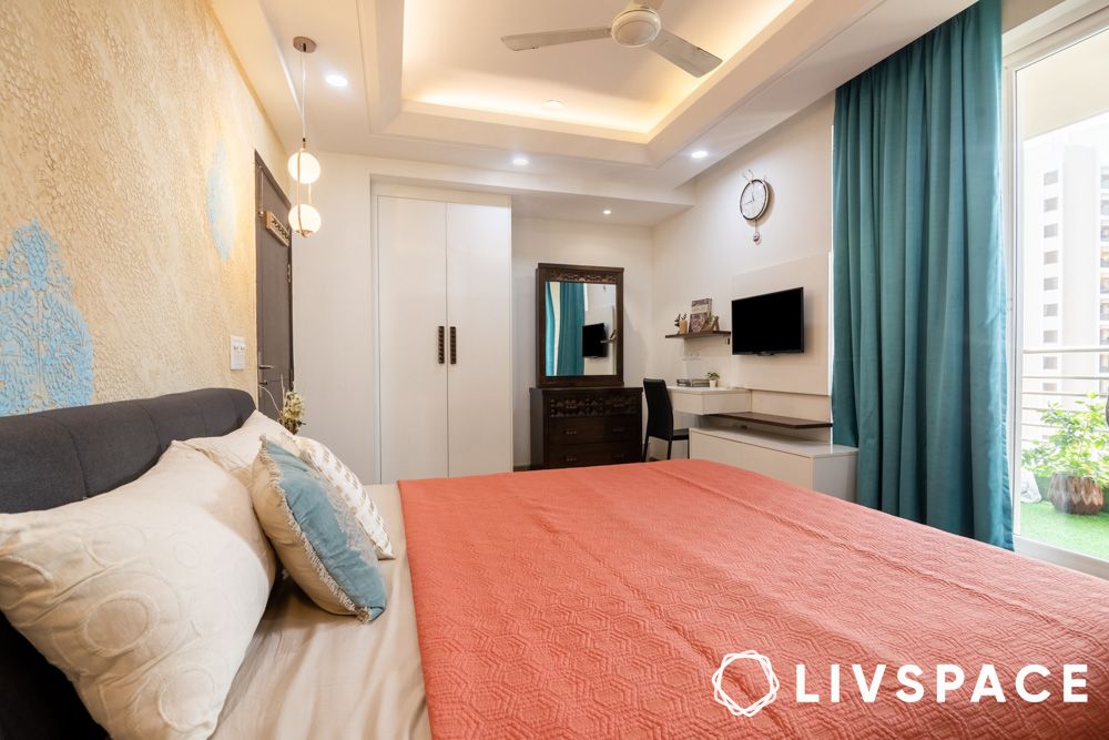 master bedroom with tv unit and study room interior design