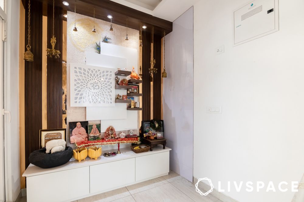 custom pooja room design with lights bells home interior design in noida