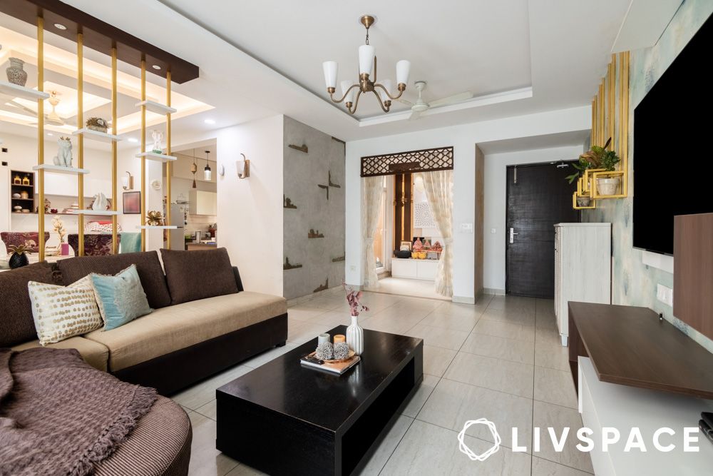 pooja room in nook inside living room home interior design in Noida