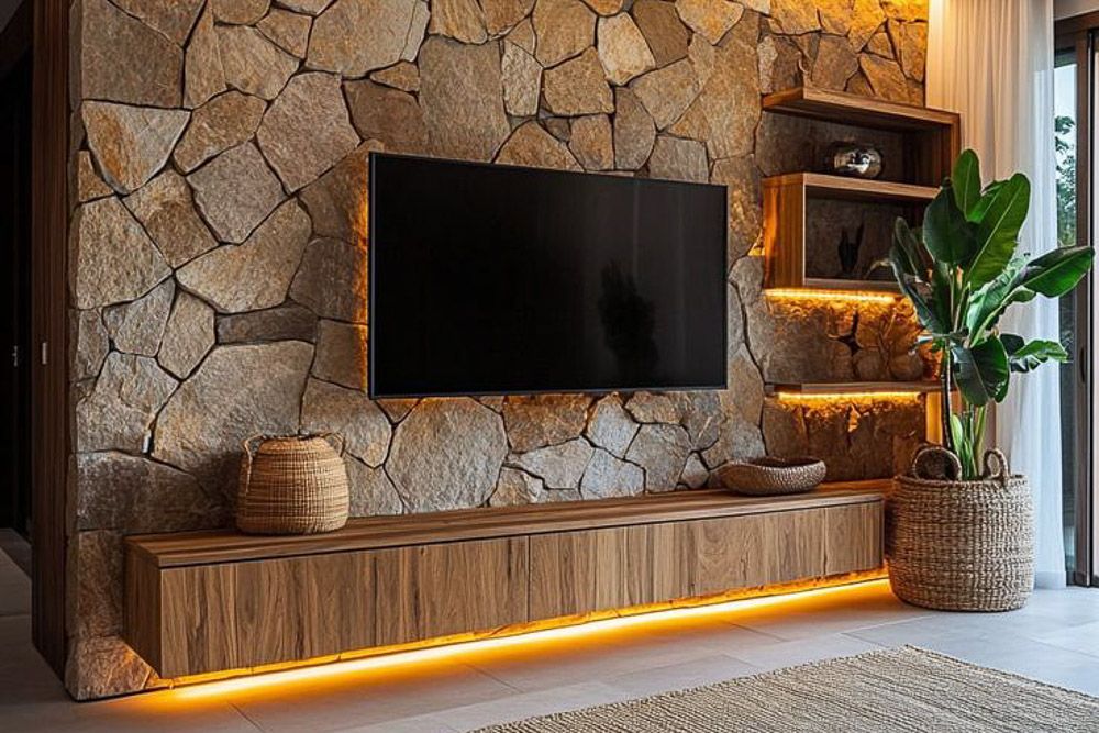 tv unit with wall cladding