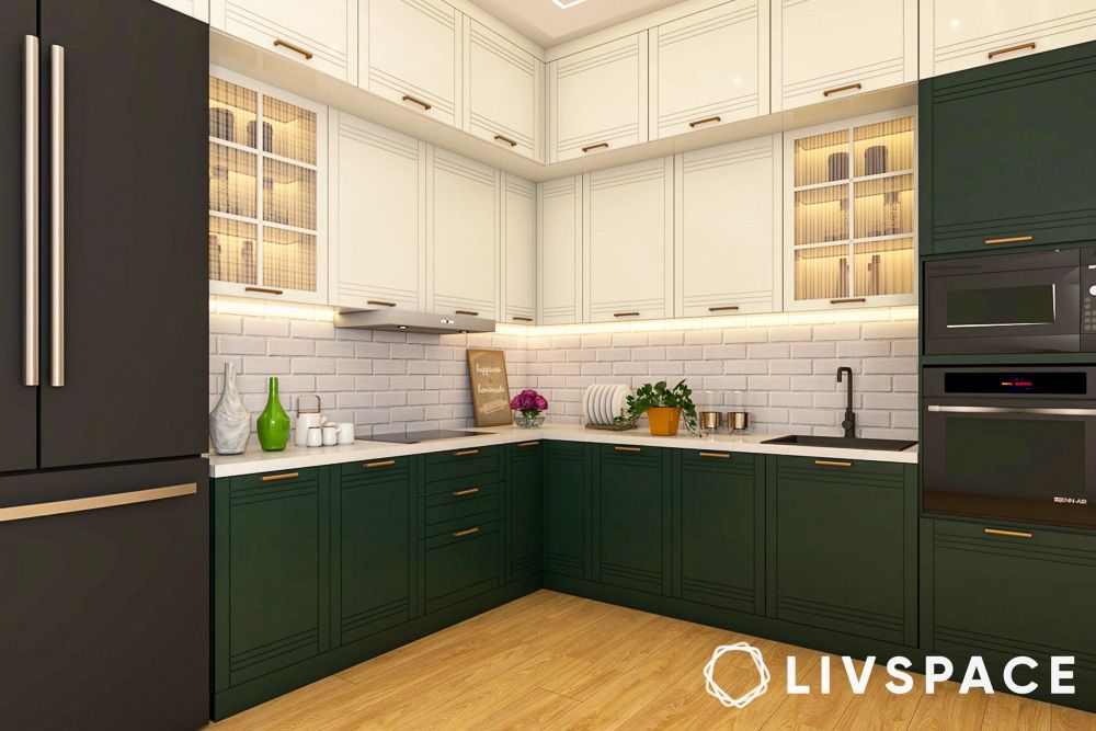 acrylic kitchen cabinets in green and white