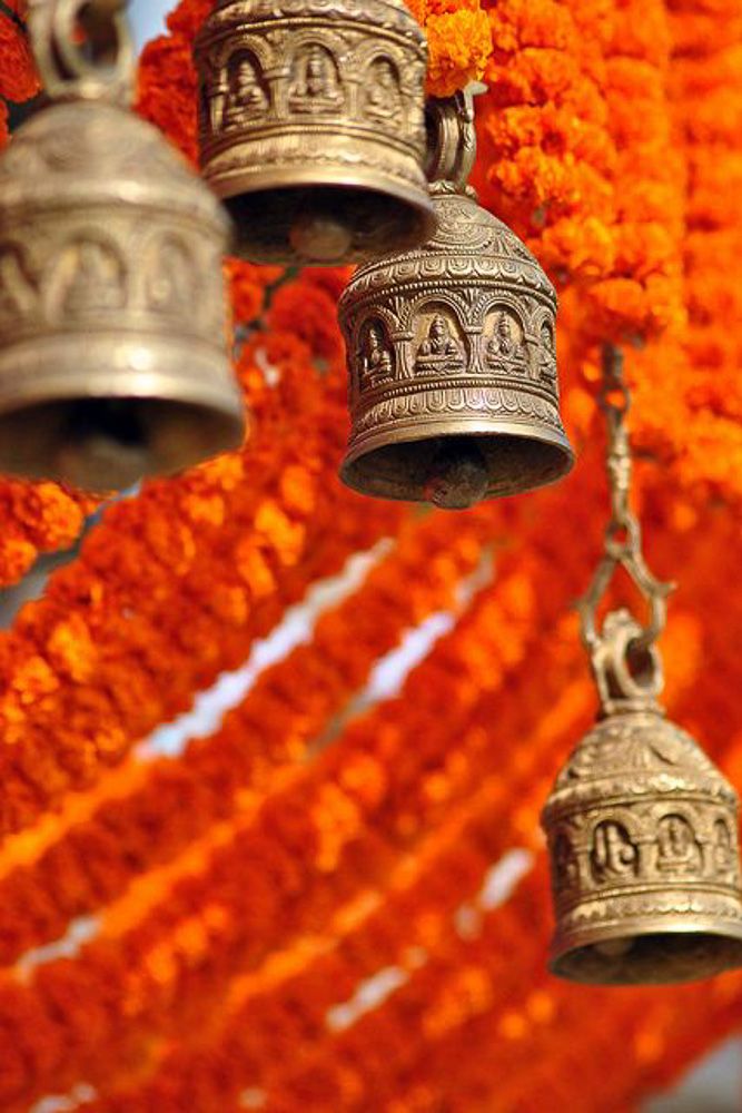 dussehra decoration ideas with brass bells