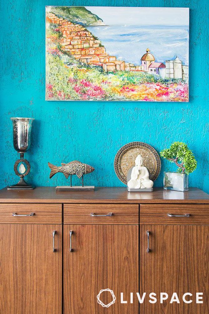 home interior colour blue distemper paint in living room