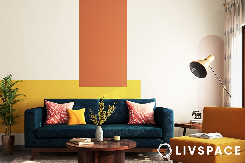 hall home color yellow orange white colour blocking